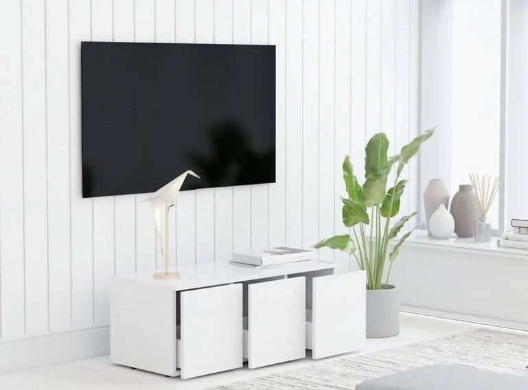 Meuble TV 3 tiroirs bois blanc brillant Onic 80 cm - Photo n°2