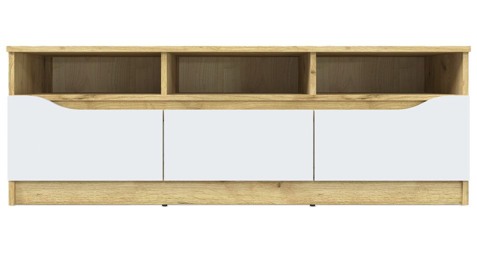Meuble TV 3 tiroirs bois chêne clair et blanc Temira 130 cm - Photo n°1
