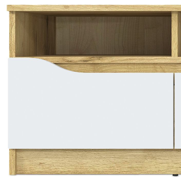 Meuble TV 3 tiroirs bois chêne clair et blanc Temira 130 cm - Photo n°3