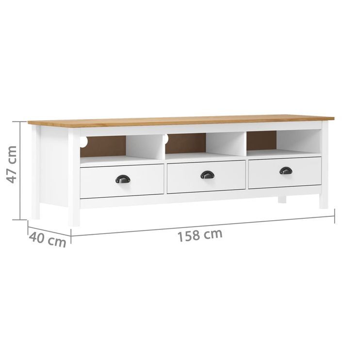 Meuble TV 3 tiroirs Kalexia 158 cm - Bois de pin massif - Photo n°4