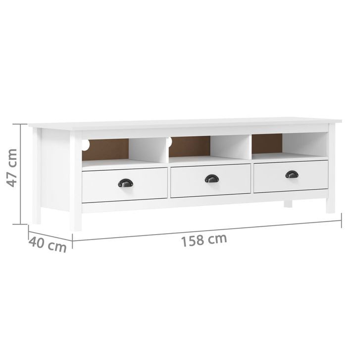 Meuble TV 3 tiroirs Kalexia 158 cm - Bois de pin massif - Photo n°7