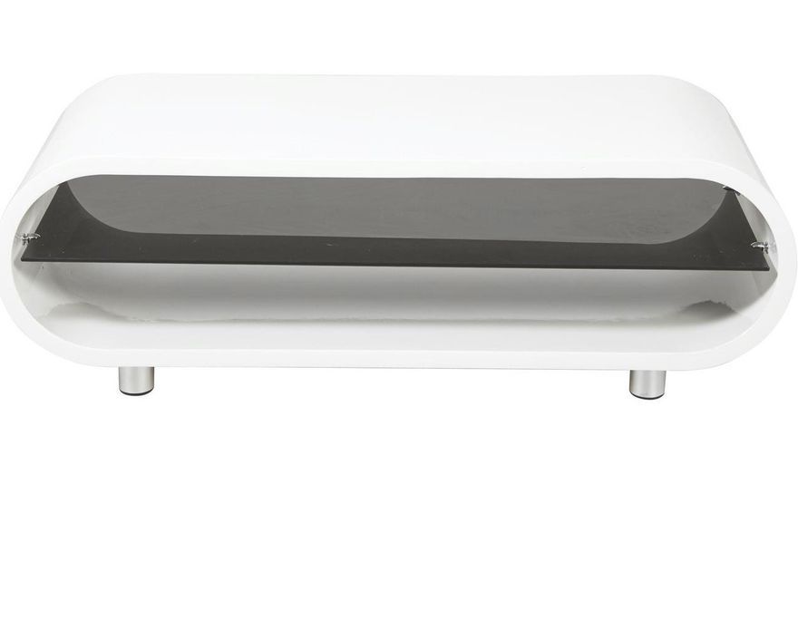 Meuble TV design bois blanc mat avec étagère verre trempé noir Romby 110 cm - Photo n°2