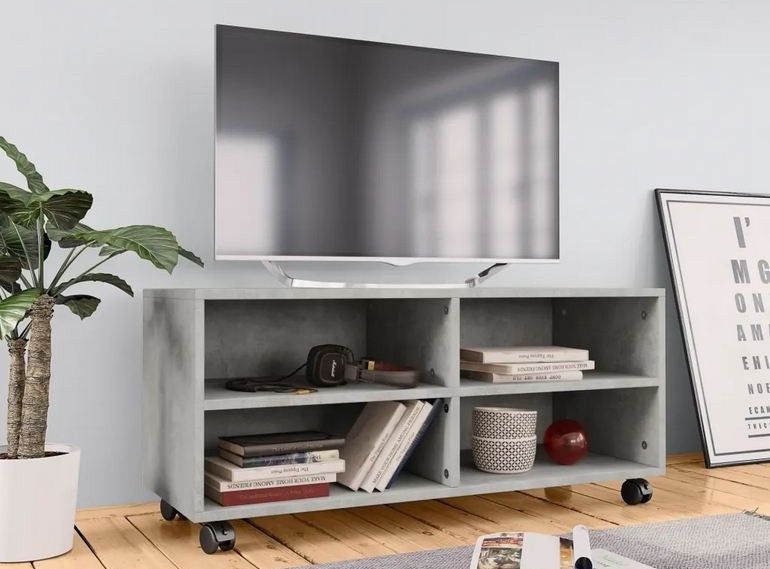 Meuble TV 4 compartiments bois gris effet béton Reaza 90 cm - Photo n°2