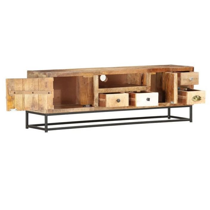 Meuble Tv 4 tiroirs bois de récupération et métal Ylin 120 cm - Photo n°4