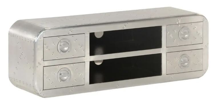 Meuble TV 4 tiroirs et 2 niches métal gris Roéna - Photo n°1