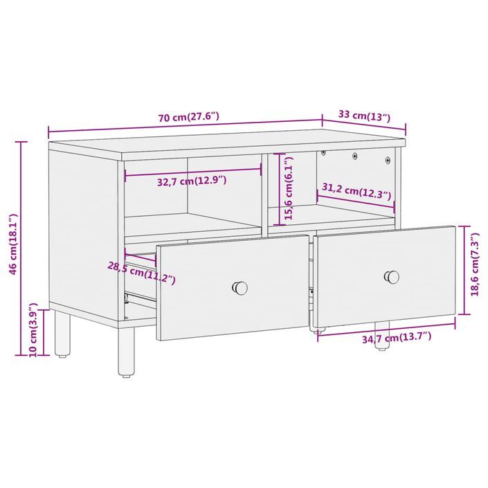 Meuble TV 70x33x46 cm Bois d'acacia massif - Photo n°12