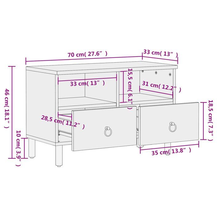 Meuble TV 70x33x46 cm Bois massif de manguier - Photo n°12