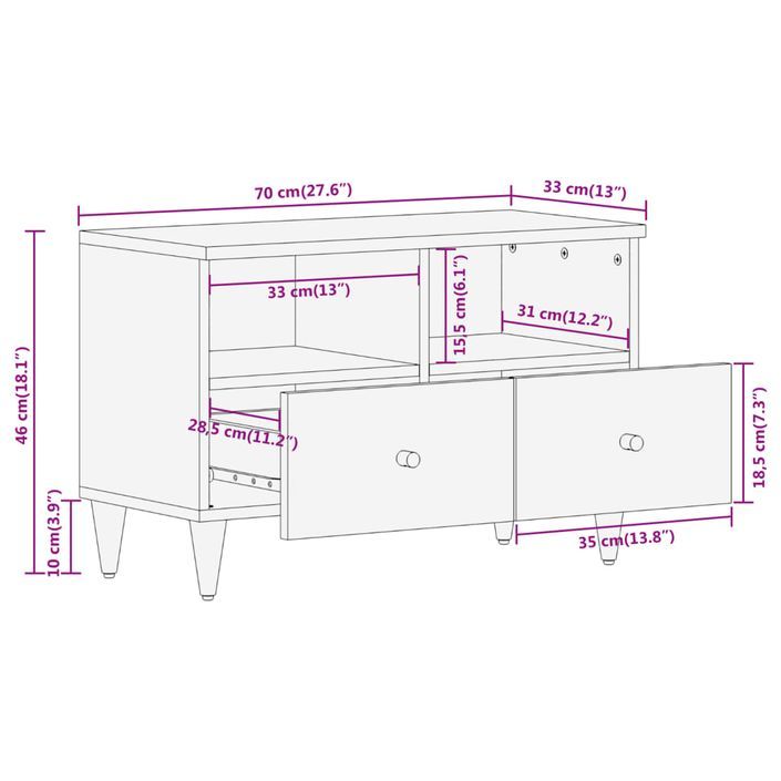 Meuble TV 70x33x46 cm Bois massif de manguier - Photo n°11