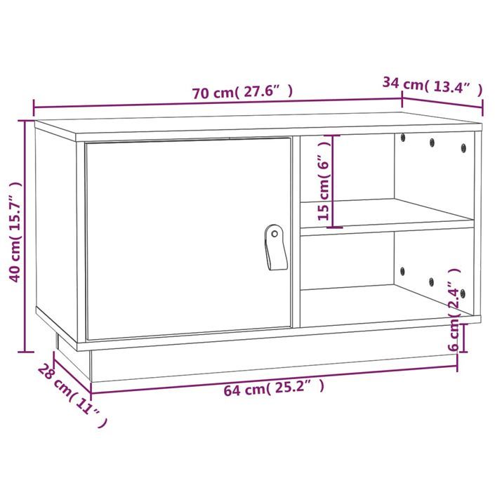 Meuble TV 70x34x40 cm Bois de pin massif - Photo n°10