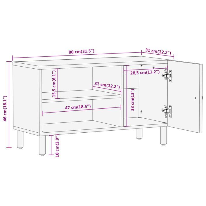 Meuble TV 80x31x46 cm bois massif de manguier - Photo n°11