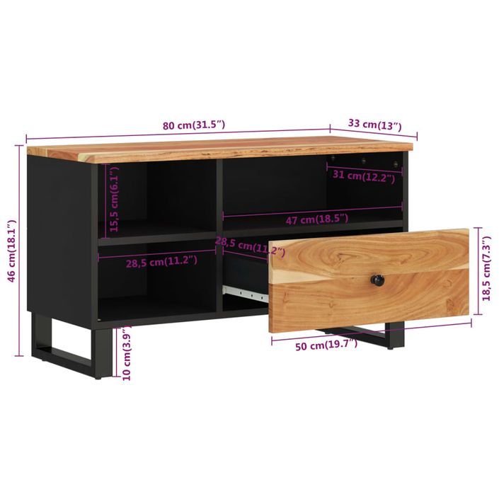 Meuble TV 80x33x46 cm bois d'acacia solide et bois d'ingénierie - Photo n°11