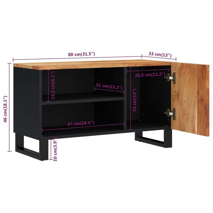 Meuble TV 80x33x46 cm bois d'acacia solide et d'ingénierie - Photo n°9