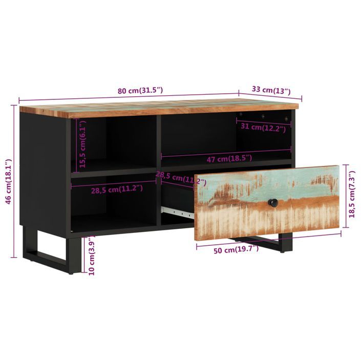 Meuble TV 80x33x46 cm bois de récupération et d'ingénierie - Photo n°11