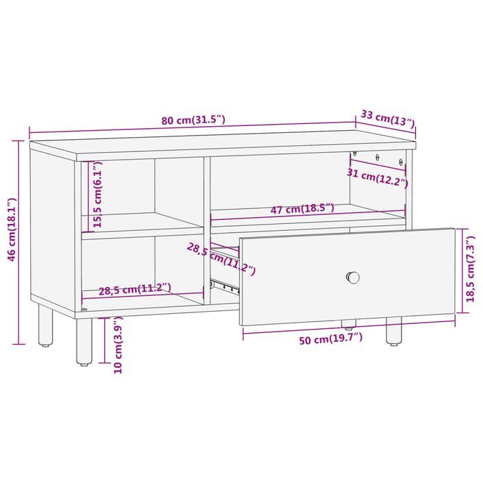 Meuble TV 80x33x46 cm bois massif de manguier - Photo n°11