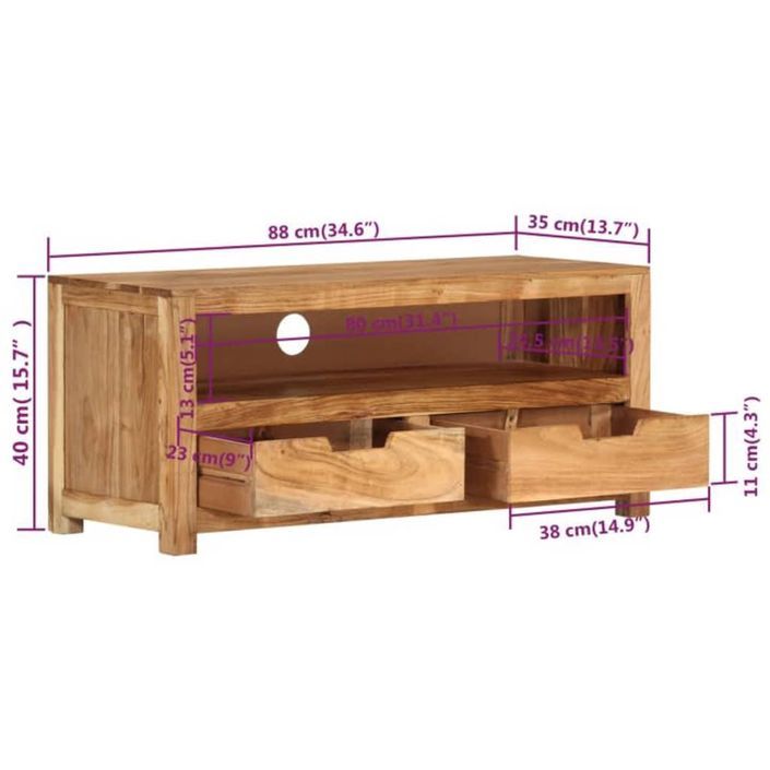 Meuble TV 88x35x40 cm Bois d'acacia massif - Photo n°8