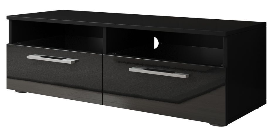 Meuble TV à Led 2 portes noir mat et noir laqué Kaizo 100 cm - Photo n°2