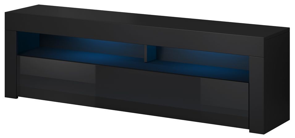 Meuble TV à Led 2 portes noir et noir brillant Dezia 140 cm - Photo n°1