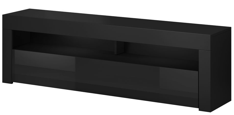 Meuble TV à Led 2 portes noir et noir brillant Dezia 140 cm - Photo n°3