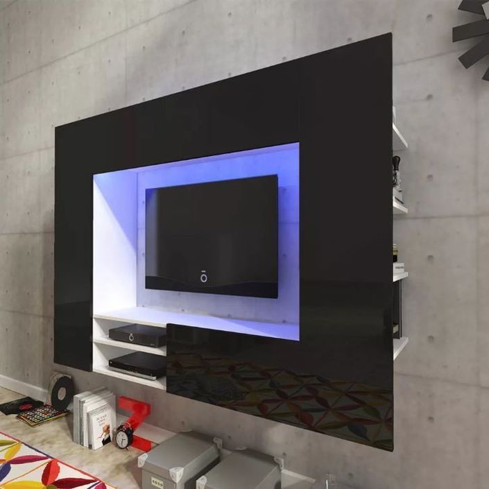 Meuble TV à LED bois noir et blanc brillant Glamourous - Photo n°1
