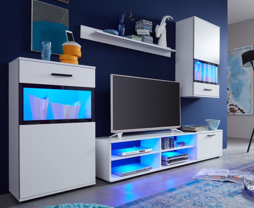 Meuble TV à LED laqué blanc Kinza 241 kg - Photo n°11