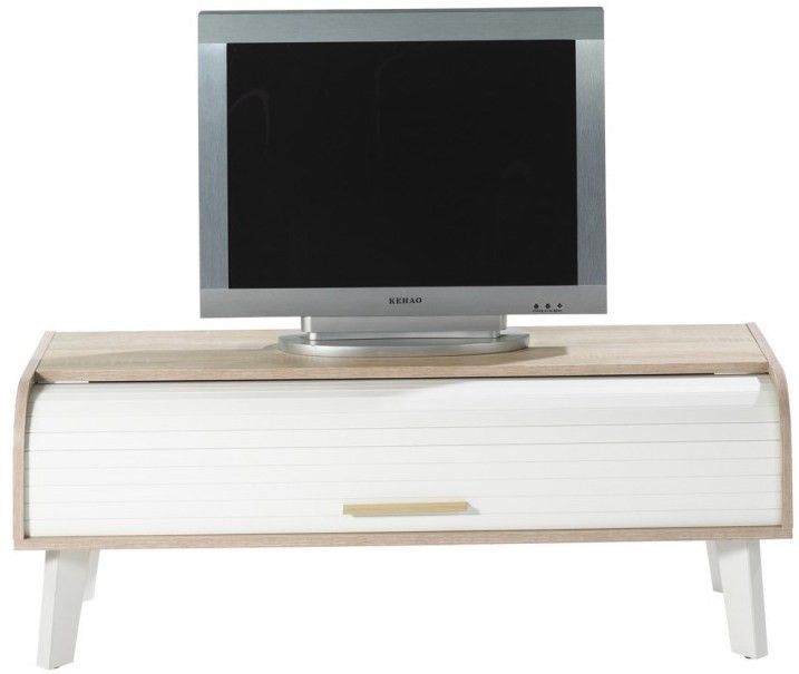 Meuble TV à rideau bois clair et blanc Hippie - Photo n°2