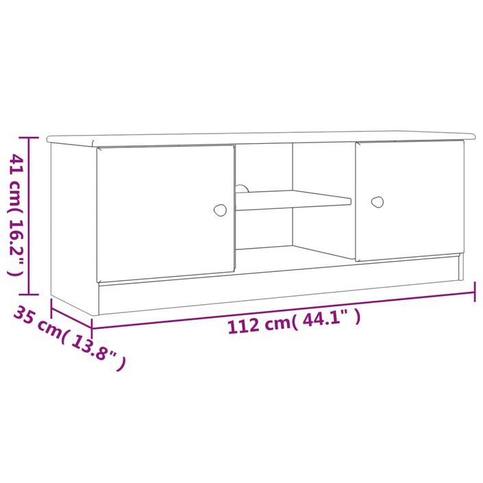 Meuble TV ALTA blanc 112x35x41 cm bois massif de pin - Photo n°8