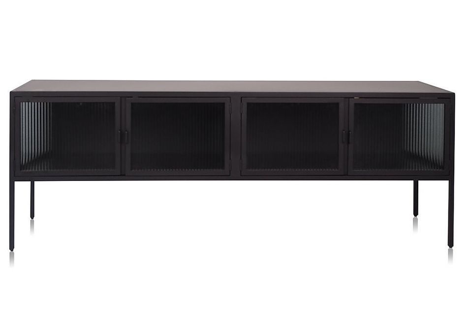 Meuble TV design acier noir et verre trempé teinté Ombra 170 cm - Photo n°1
