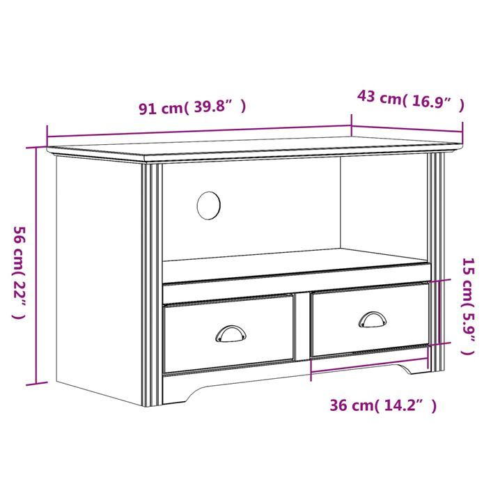 Meuble TV avec 2 tiroirs BODO marron 91x43x56cm bois massif pin - Photo n°8