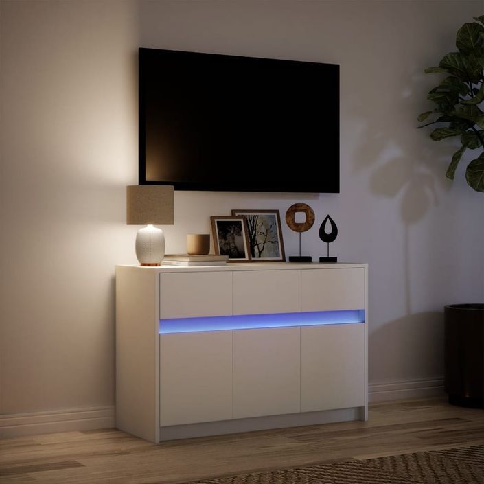 Meuble TV avec LED blanc 91x34x61 cm bois d'ingénierie - Photo n°5