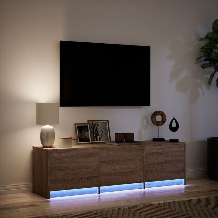 Meuble TV avec LED chêne marron 140x34x40 cm bois d'ingénierie - Photo n°5