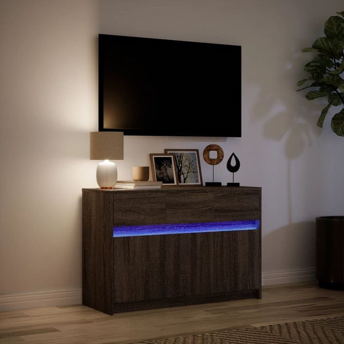 Meuble TV avec LED chêne marron 91x34x61 cm bois d'ingénierie - Photo n°5