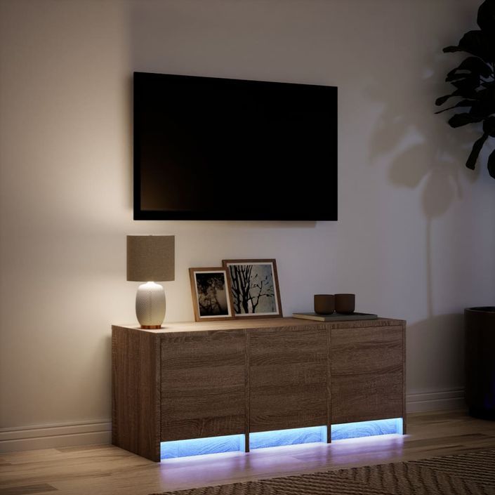 Meuble TV avec LED chêne marron 97x34x40 cm bois d'ingénierie - Photo n°5