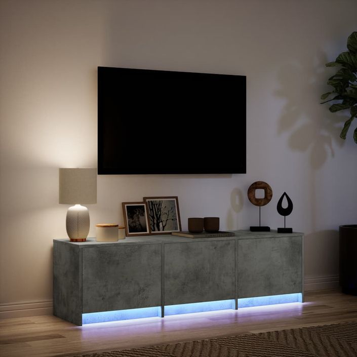 Meuble TV avec LED gris béton 140x34x40 cm bois d'ingénierie - Photo n°5