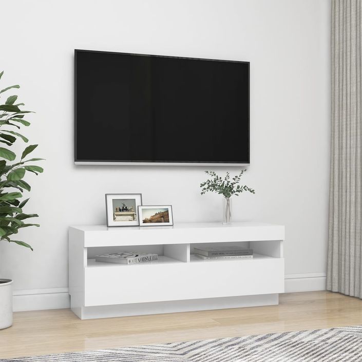 Meuble TV avec lumières LED Blanc 100x35x40 cm - Photo n°5