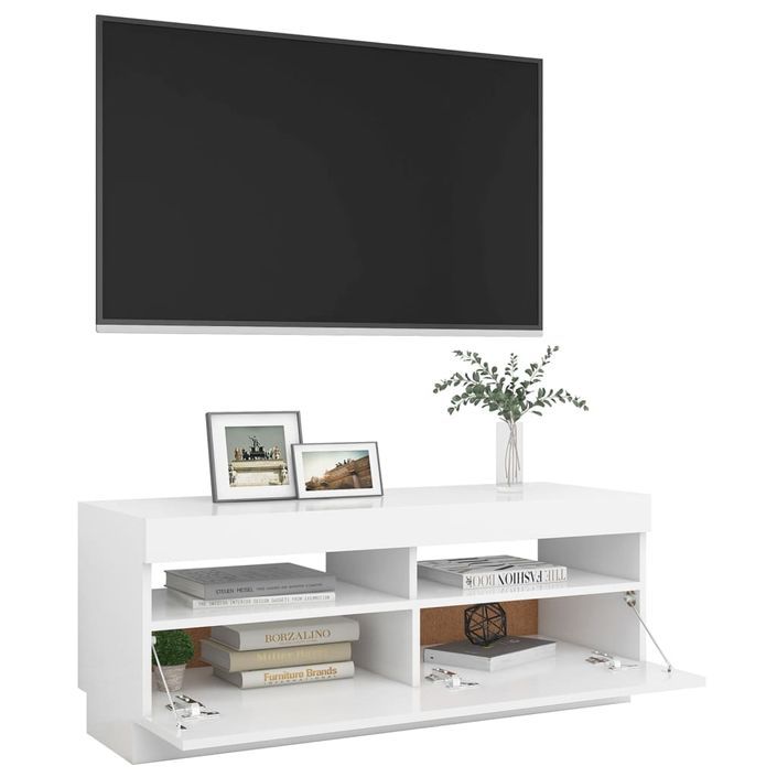 Meuble TV avec lumières LED Blanc 100x35x40 cm - Photo n°7