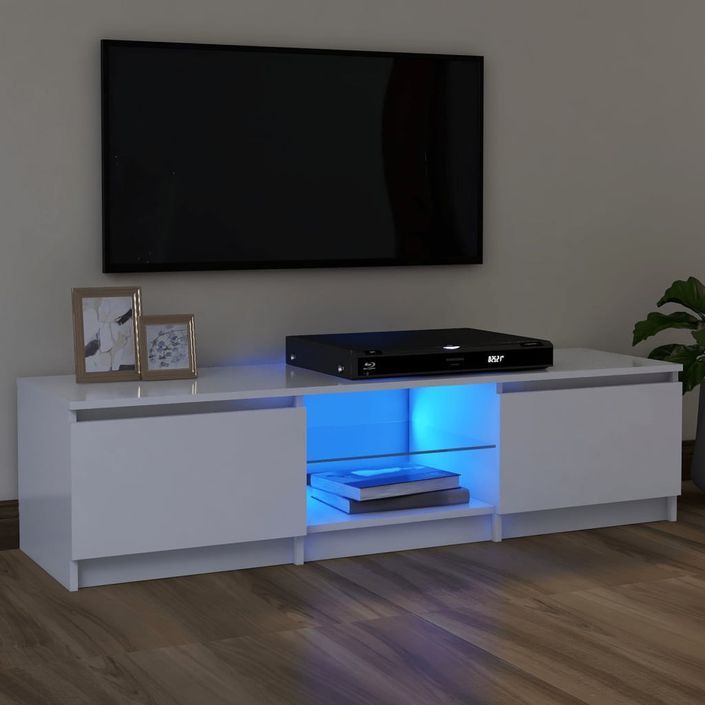 Meuble TV avec lumières LED Blanc 120x30x35,5 cm - Photo n°2