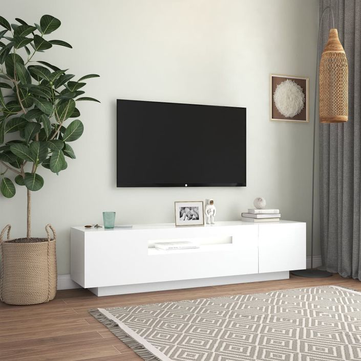 Meuble TV avec lumières LED Blanc 160x35x40 cm - Photo n°5