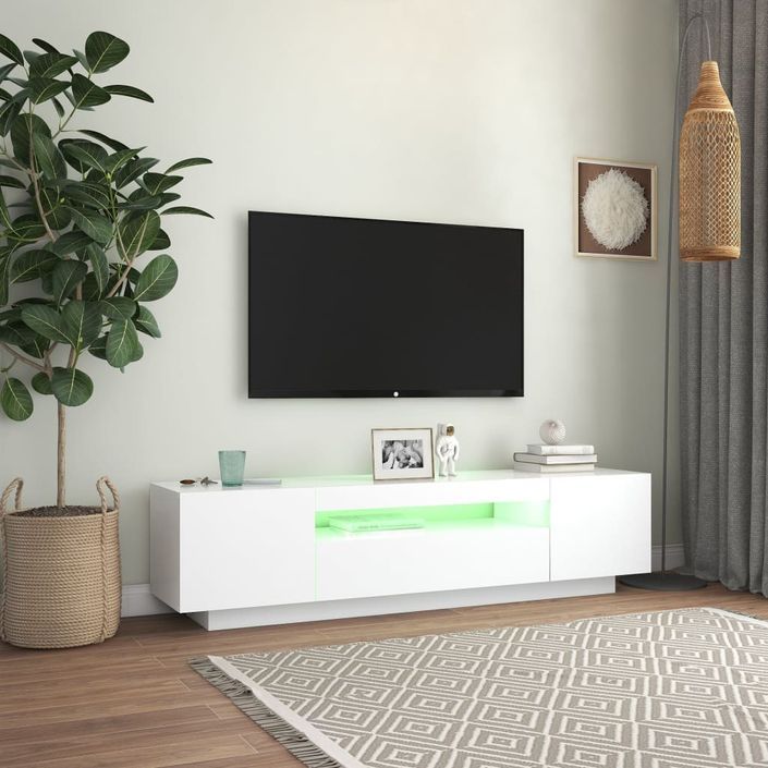 Meuble TV avec lumières LED Blanc 160x35x40 cm - Photo n°6