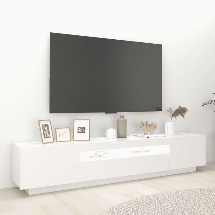 Meuble TV avec lumières LED Blanc 200x35x40 cm - Photo n°5