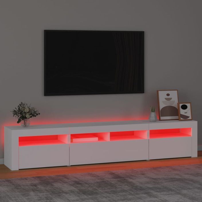 Meuble TV avec lumières LED Blanc 210x35x40 cm - Photo n°5