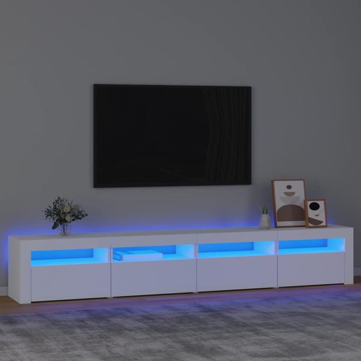 Meuble TV avec lumières LED Blanc 240x35x40 cm - Photo n°1