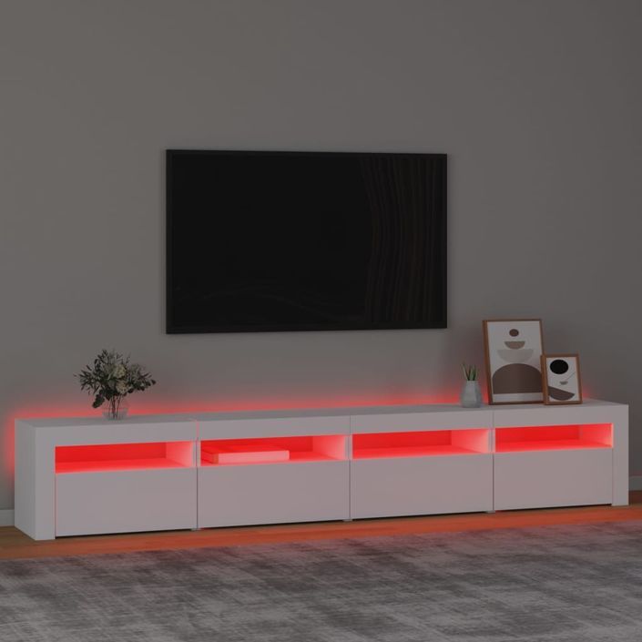 Meuble TV avec lumières LED Blanc 240x35x40 cm - Photo n°5