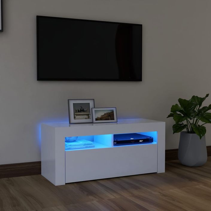 Meuble TV avec lumières LED Blanc 90x35x40 cm 2 - Photo n°2