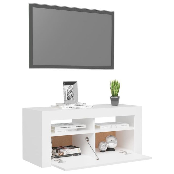 Meuble TV avec lumières LED Blanc 90x35x40 cm 2 - Photo n°6