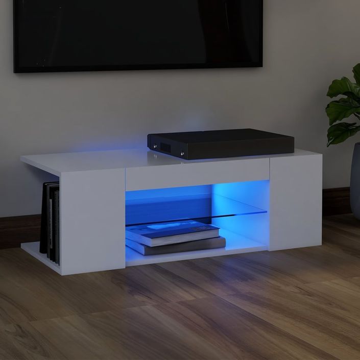 Meuble TV avec lumières LED Blanc 90x39x30 cm - Photo n°2