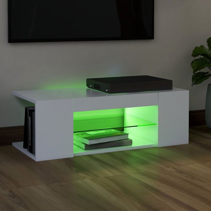 Meuble TV avec lumières LED Blanc 90x39x30 cm - Photo n°4