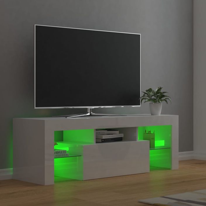 Meuble TV avec lumières LED Blanc brillant 120x35x40 cm 3 - Photo n°6