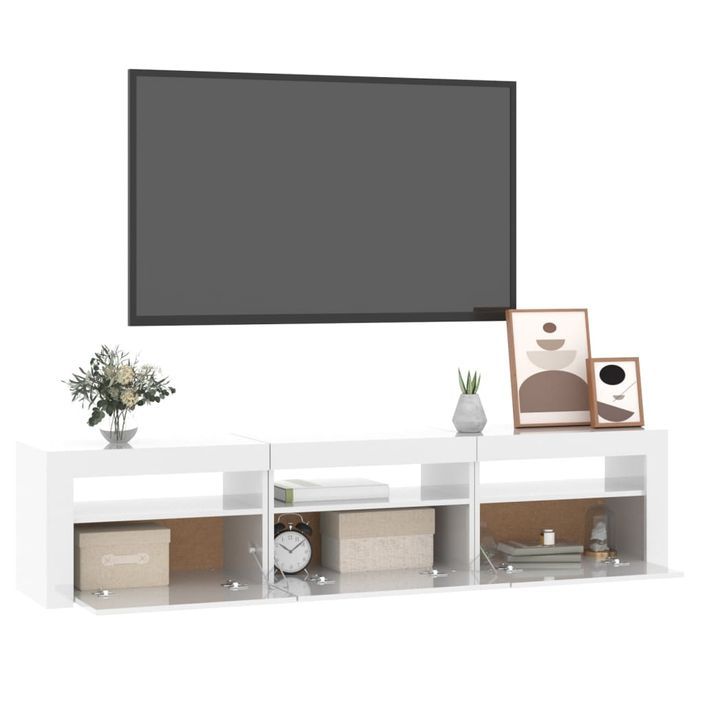 Meuble TV avec lumières LED Blanc brillant 180x35x40 cm - Photo n°6