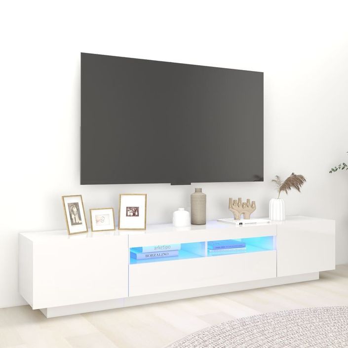 Meuble TV avec lumières LED Blanc brillant 200x35x40 cm - Photo n°1