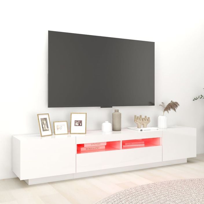 Meuble TV avec lumières LED Blanc brillant 200x35x40 cm - Photo n°4